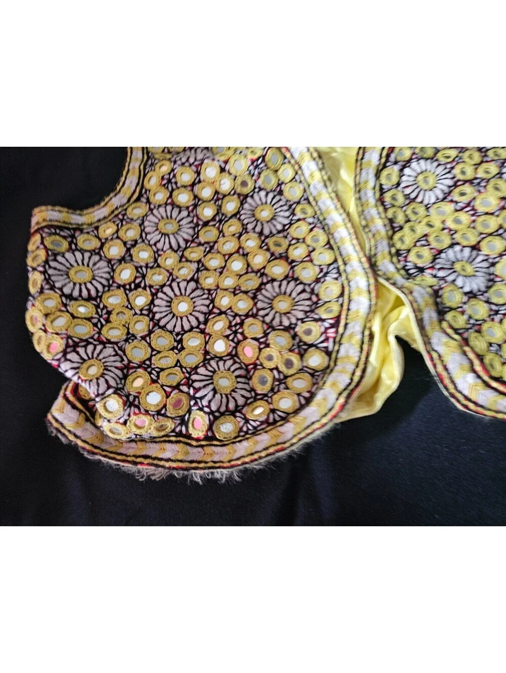 Vintage Kids Afghan Baluchi Emporium Waistcoat Vest Mirrored Yellow Gold Small